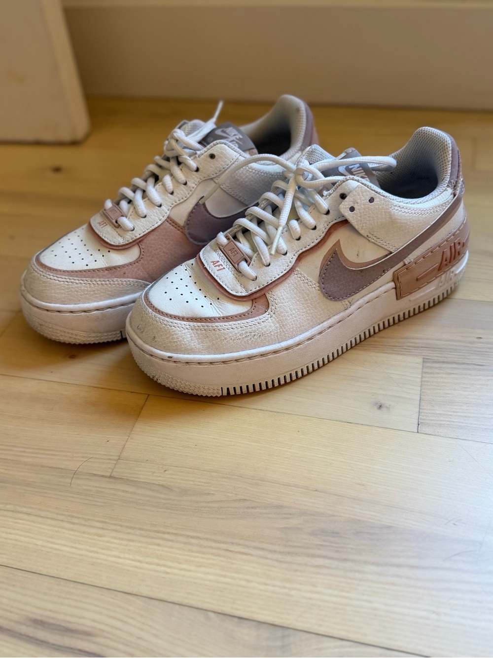 Nike Women’s Air Force 1 Shadow — White and Light Mauve
